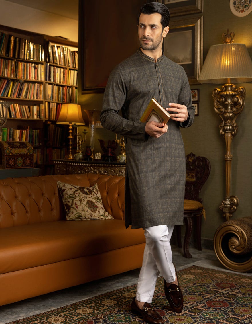 ARMY GREEN COTTON KURTA | JJK-S-37584