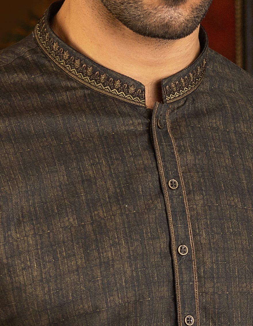 ARMY GREEN COTTON KURTA | JJK-S-37584