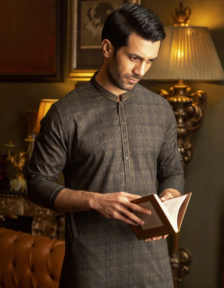 ARMY GREEN COTTON KURTA | JJK-S-37584