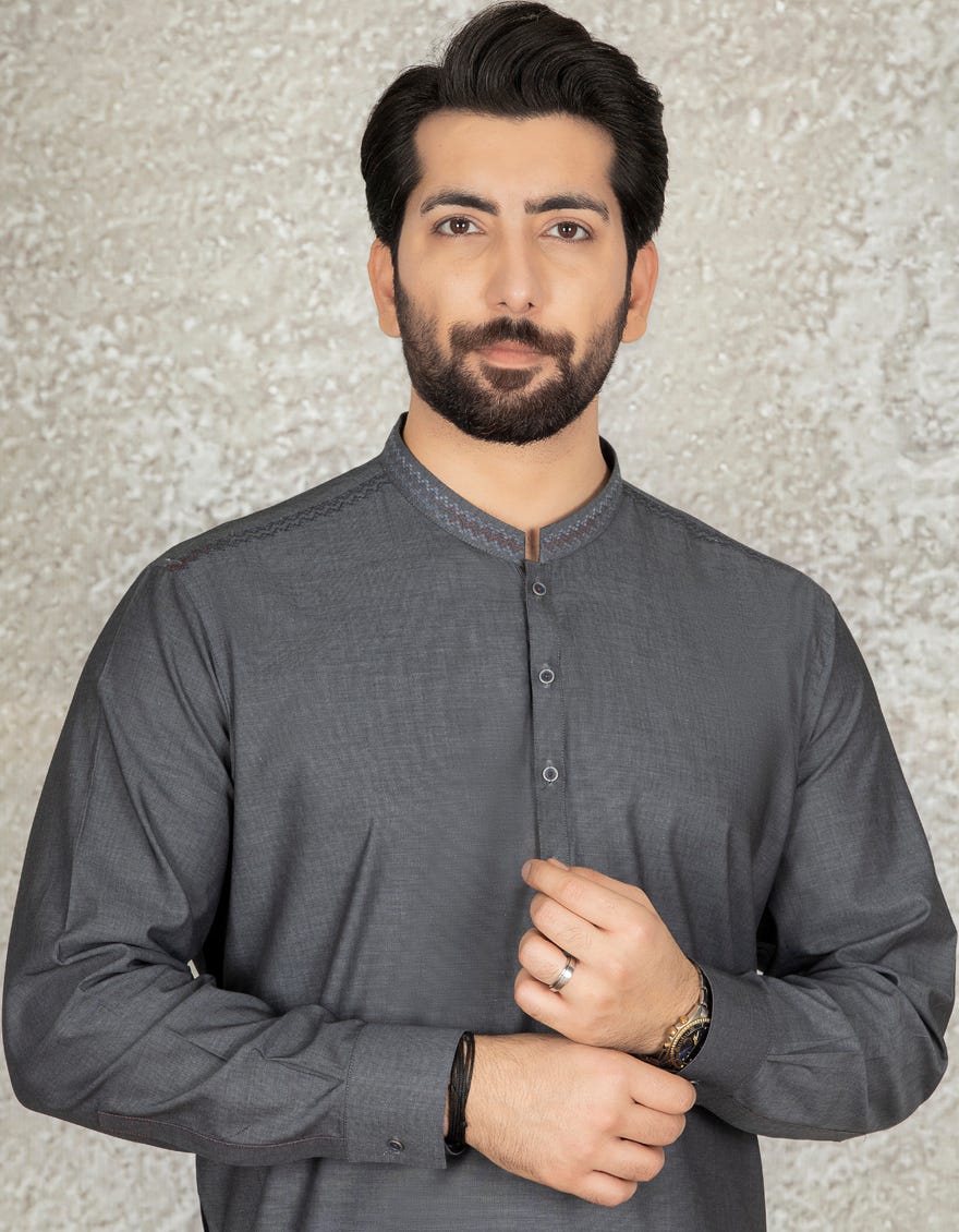 GREY COTTON CASUAL KAMEEZ SHALWAR | JJKS-S-37585