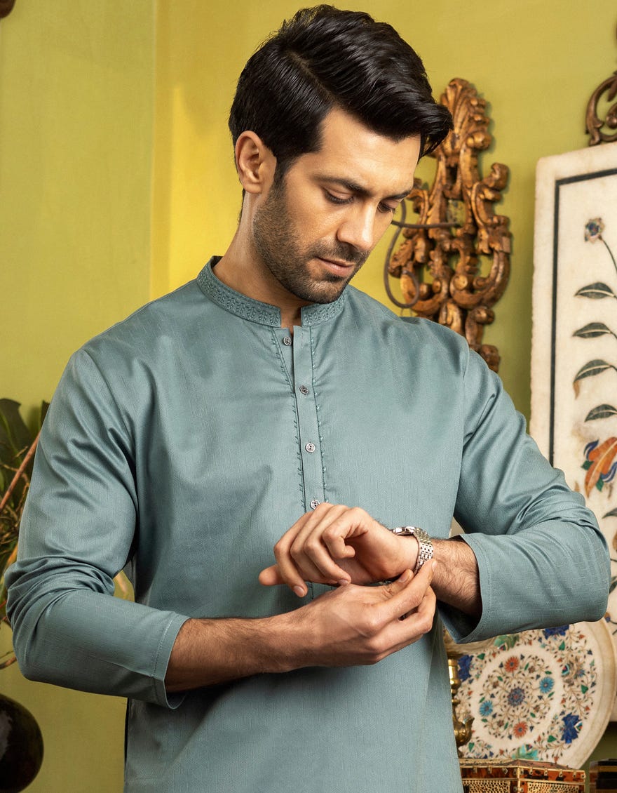 JADE GREEN COTTON KURTA | JJK-S-37586
