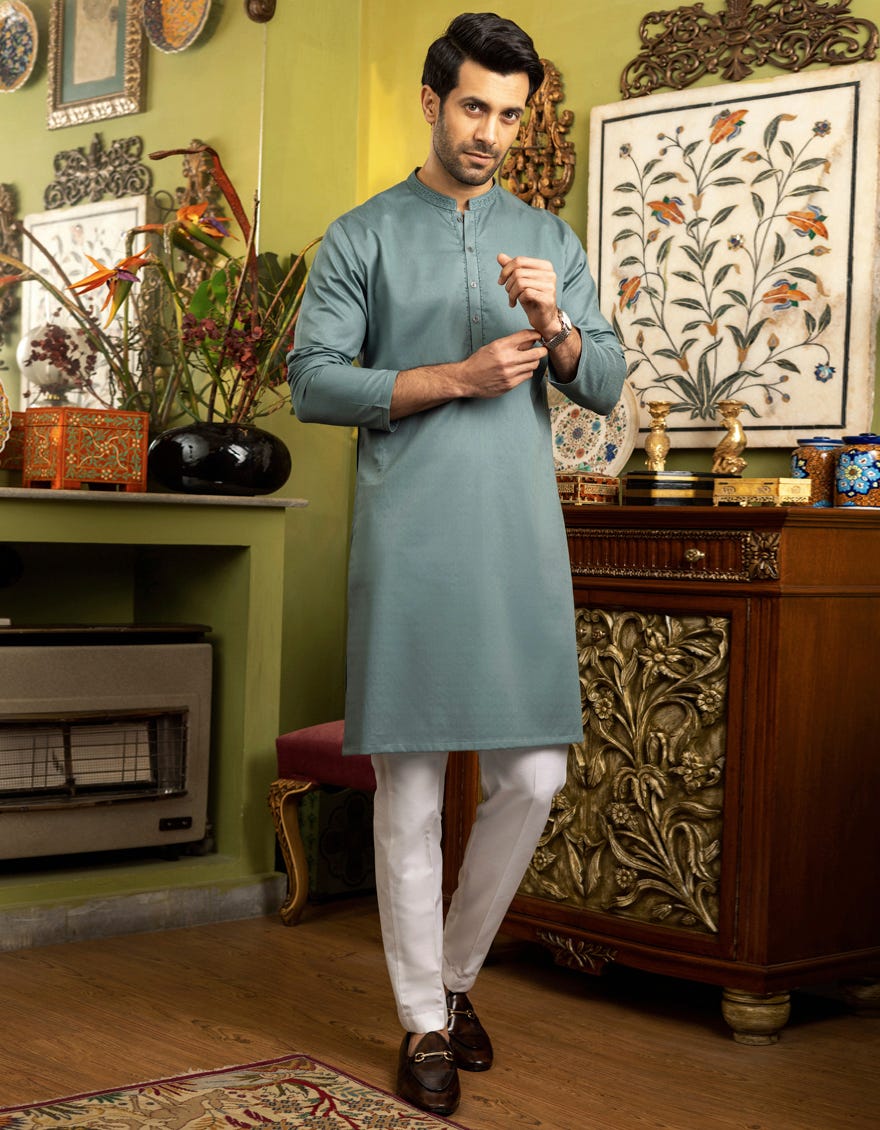 JADE GREEN COTTON KURTA | JJK-S-37586