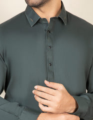BOTTLE GREEN COTTON KAMEEZ SHALWAR | JJKS-S-37592