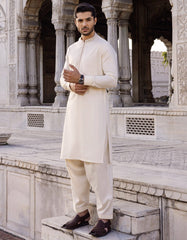 CREAM COTTON KAMEEZ SHALWAR | JJKS-S-37593