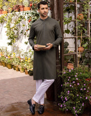 DULL GREEN BLENDED KURTA | JJK-S-37595