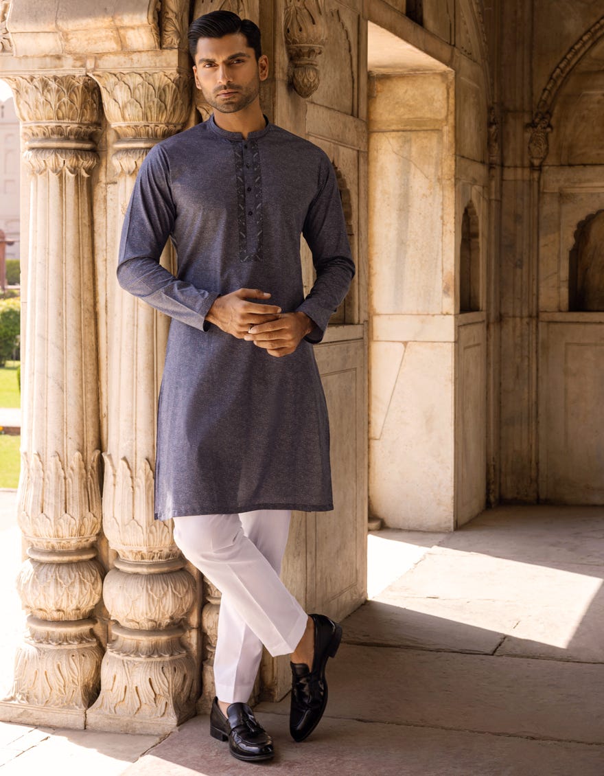 BLUE COTTON KURTA | JJK-S-37602