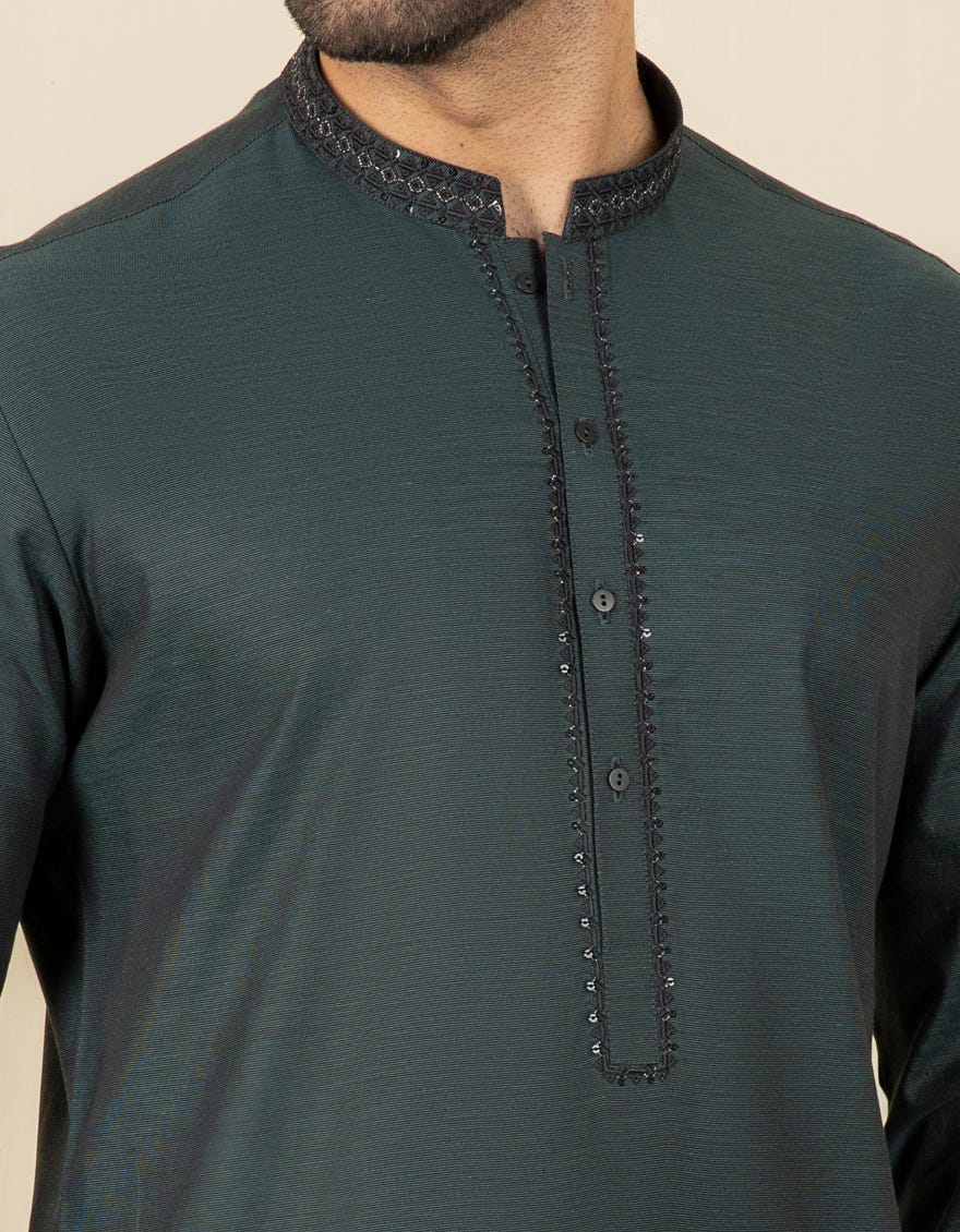 BOTTLE GREEN COTTON KURTA | JJK-S-37603