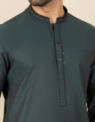 BOTTLE GREEN COTTON KURTA | JJK-S-37603
