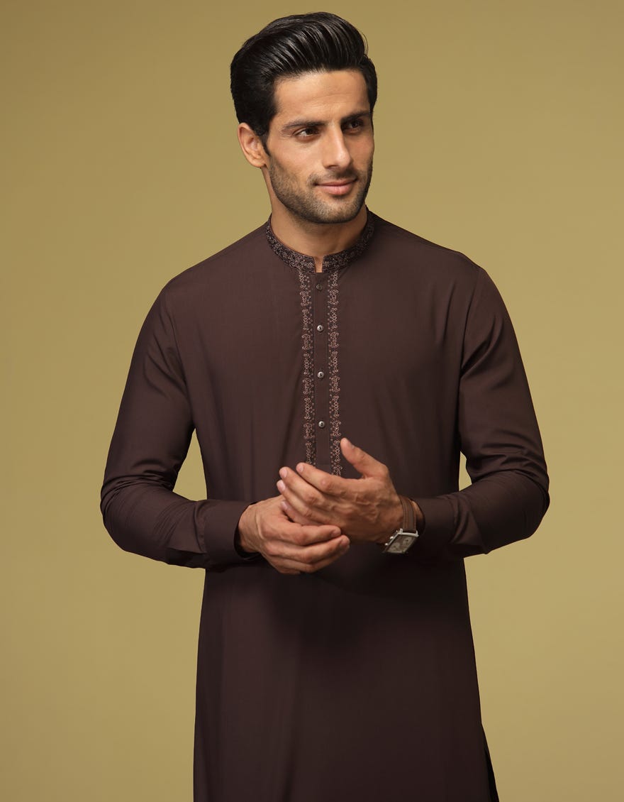 COFFEE BROWN BLENDED KAMEEZ SHALWAR | JJKS-S-37608