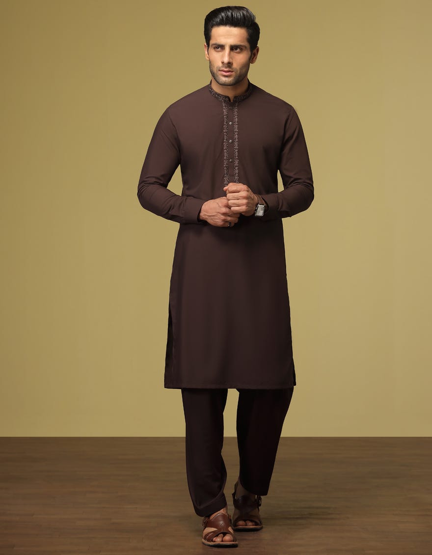 COFFEE BROWN BLENDED KAMEEZ SHALWAR | JJKS-S-37608