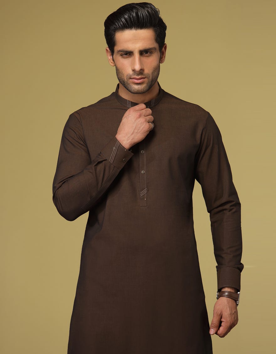 CHOCOLATE BROWN COTTON KAMEEZ SHALWAR | JJKS-S-37617