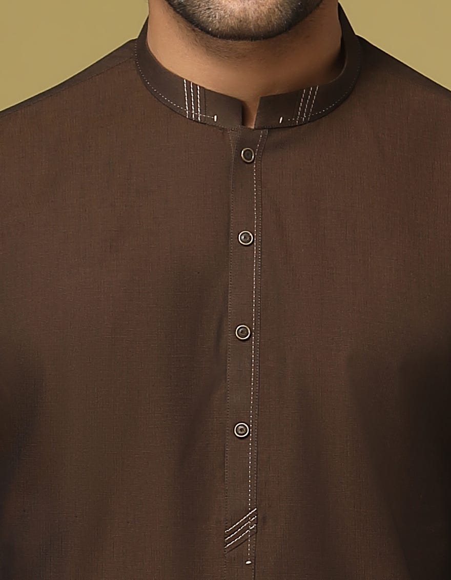 CHOCOLATE BROWN COTTON KAMEEZ SHALWAR | JJKS-S-37617