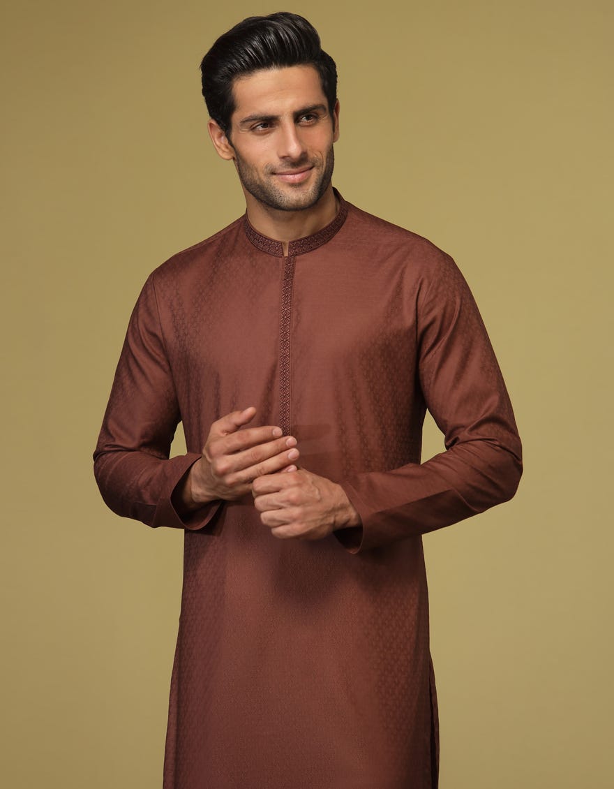 RUST BROWN COTTON KURTA | JJK-S-37619