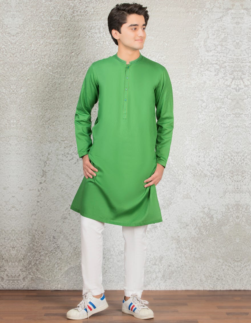 GREEN COTTON KURTA | JTK-S-38400