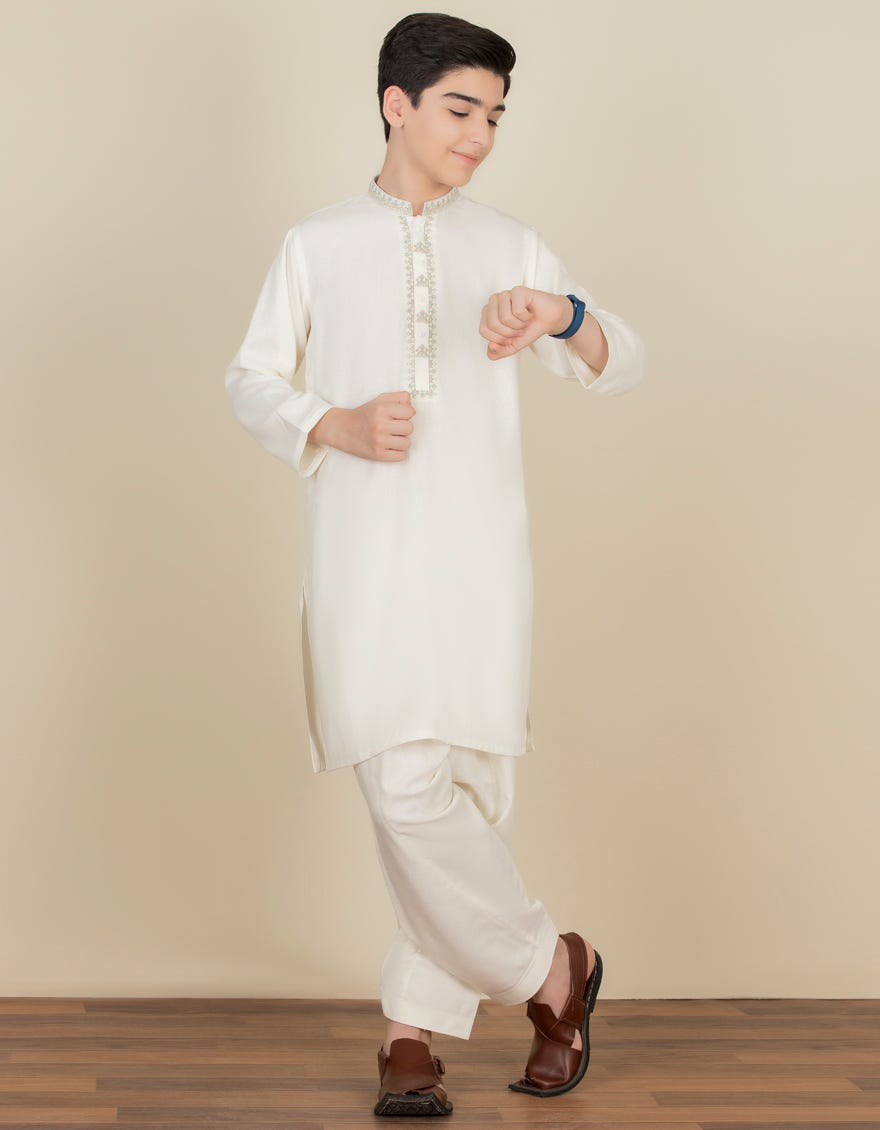 OFF WHITE BLENDED KAMEEZ SHALWAR | JCKS-A-38438