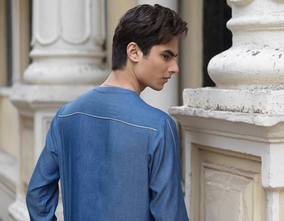 DENIM BLUE COTTON KURTA | JTK-S-38445