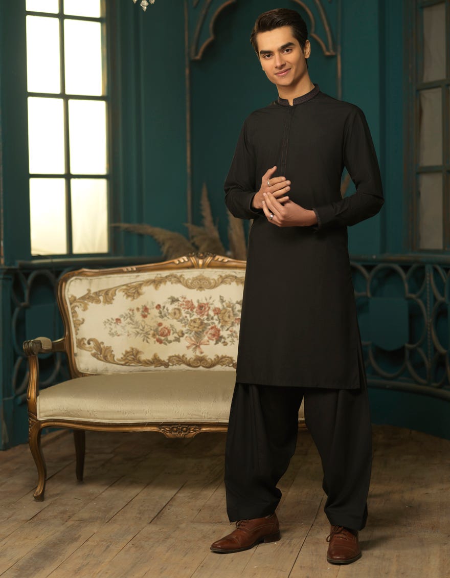 BLACK BLENDED KAMEEZ SHALWAR | JTKS-S-38448