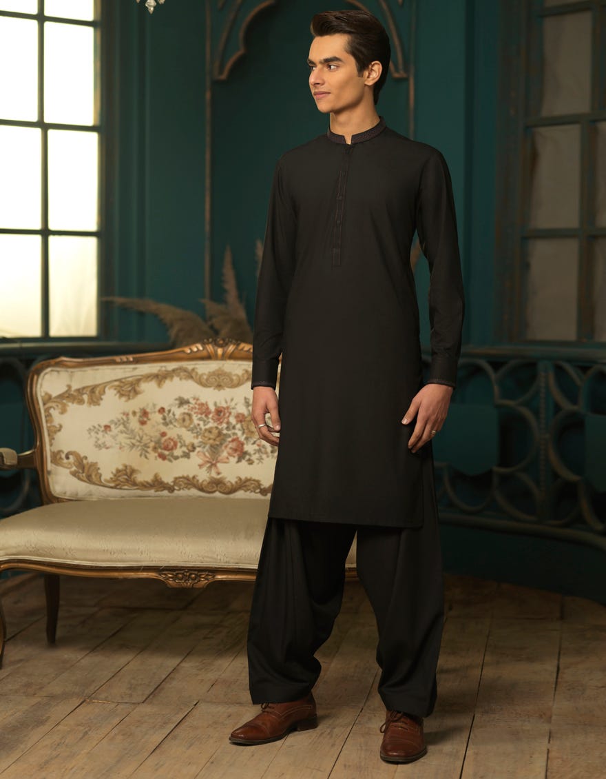 BLACK BLENDED KAMEEZ SHALWAR | JTKS-S-38448