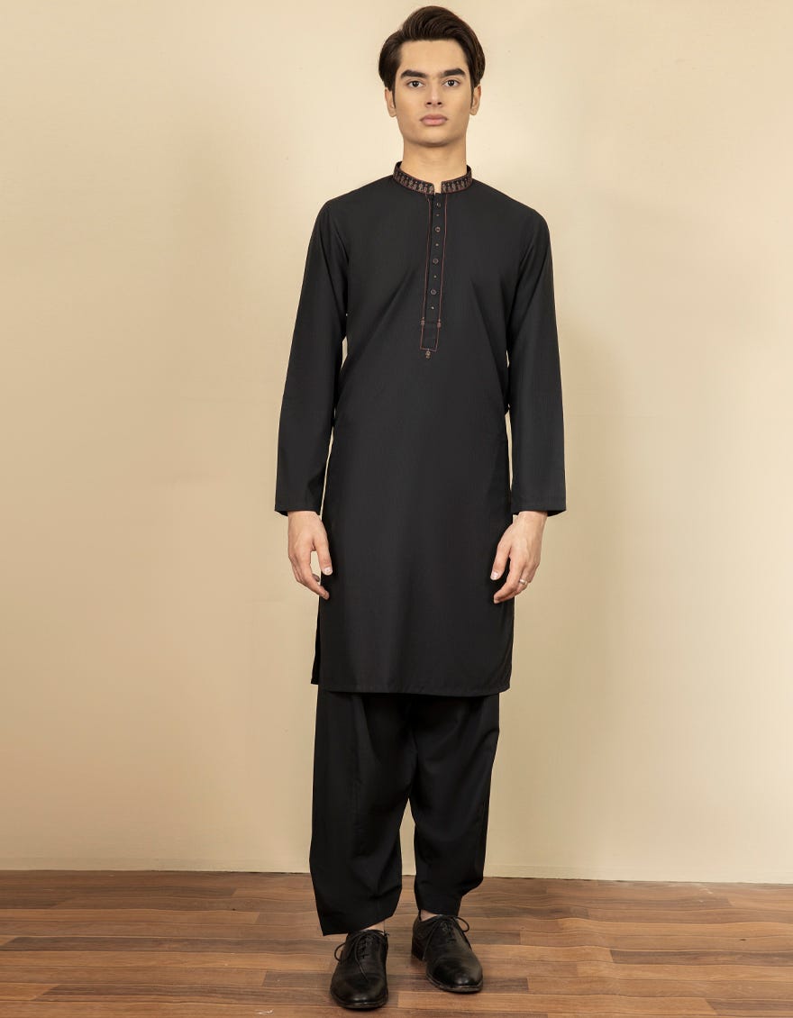 BLACK BLENDED KAMEEZ SHALWAR | JTKS-S-38459