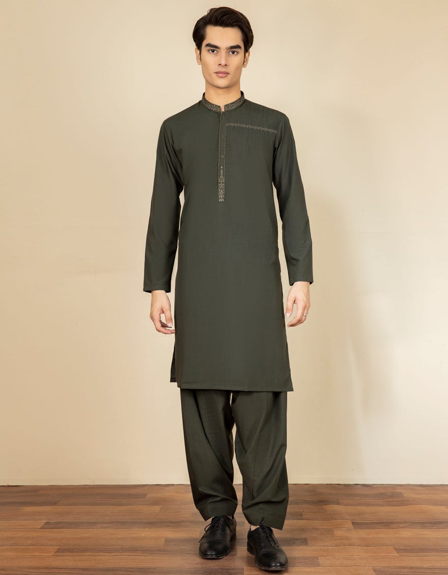 OLIVE BLENDED KAMEEZ SHALWAR | JTKS-S-38465