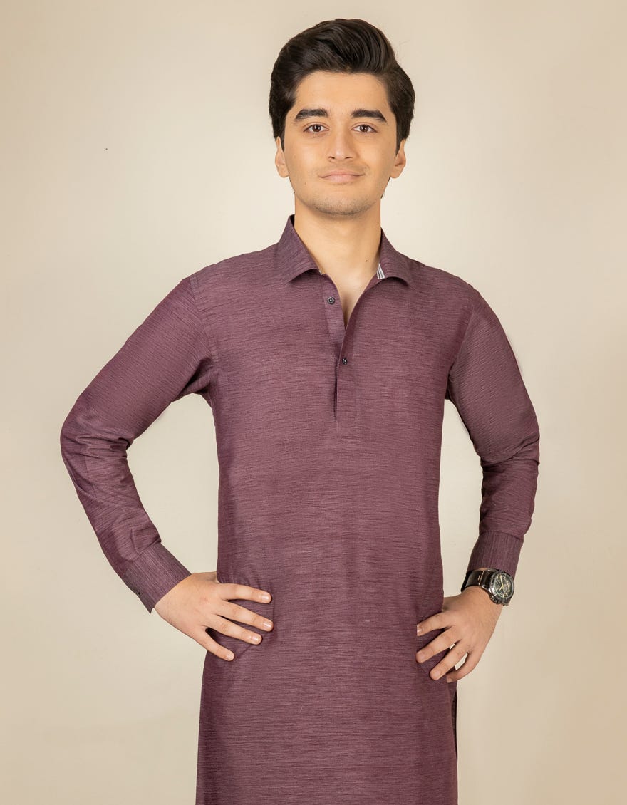 DARK PURPLE BLENDED KURTA PAJAMA | JTKP-S-38471
