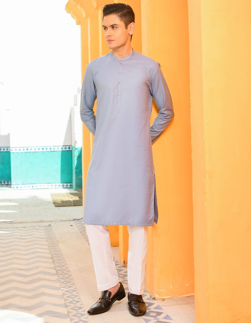 LIGHT BLUE COTTON KURTA | JTK-S-38486