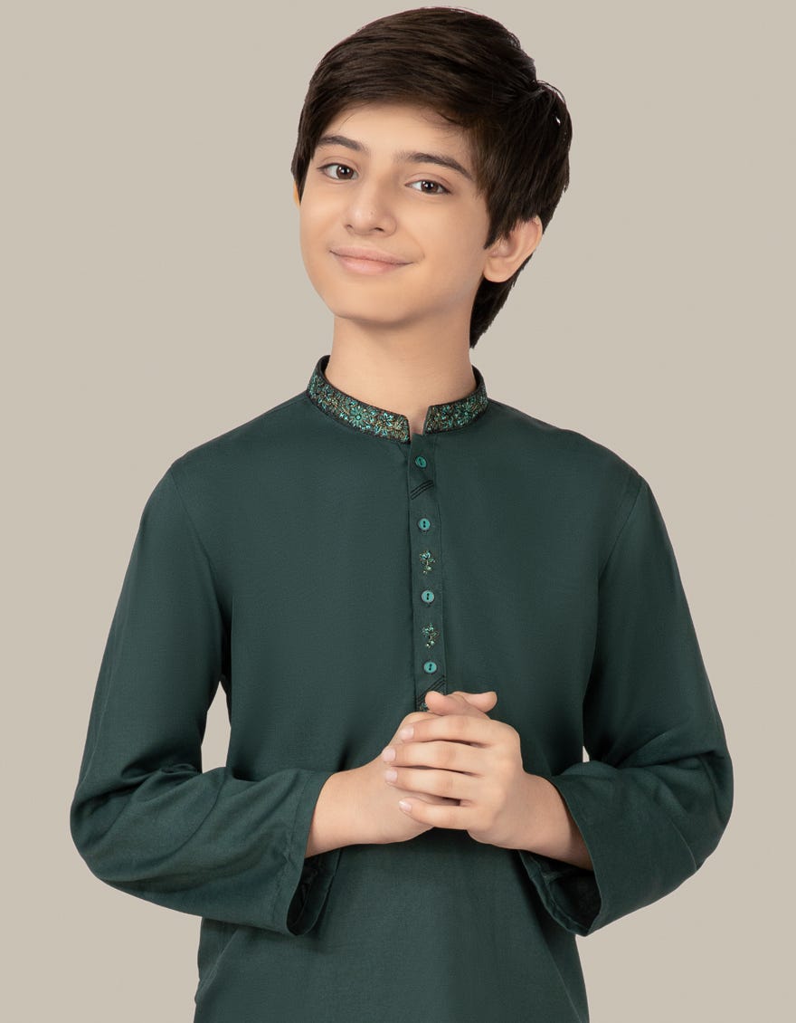 BOTTLE GREEN BLENDED KAMEEZ SHALWAR | JCKS-S-38520