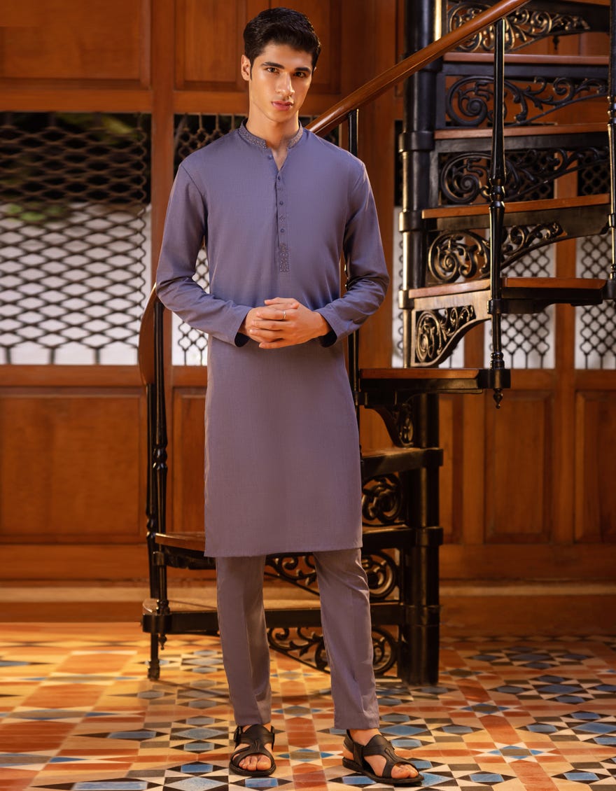 DULL PURPLE BLENDED KURTA PAJAMA | JTKP-S-38534