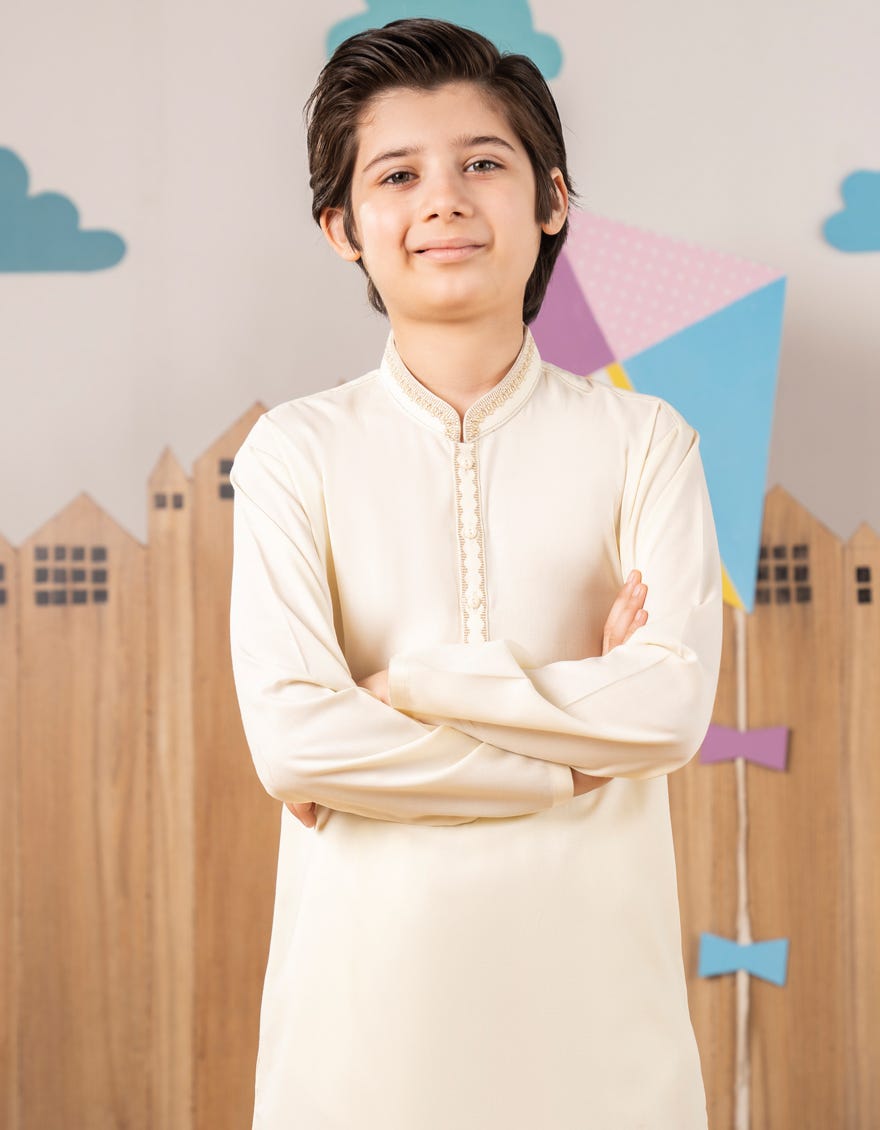 CREAM BLENDED KURTA TROUSER