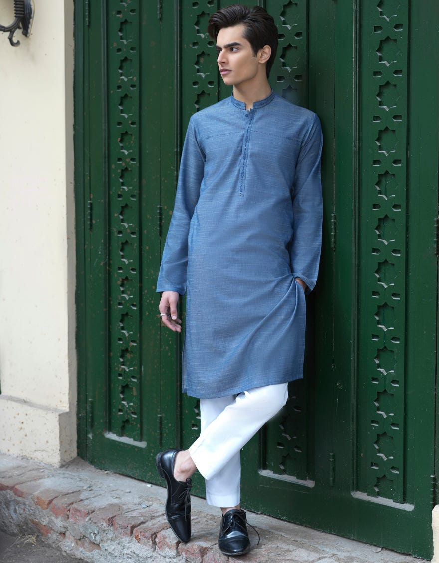 DENIM BLUE COTTON KURTA | JTK-S-39280