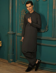DARK GREY WHITE COTTON KAMEEZ SHALWAR | JTKS-S-39285