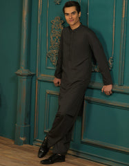 DARK GREY WHITE COTTON KAMEEZ SHALWAR | JTKS-S-39285