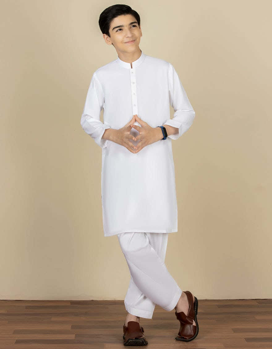 WHITE BLENDED KAMEEZ SHALWAR | JCKS-S-40221-AP