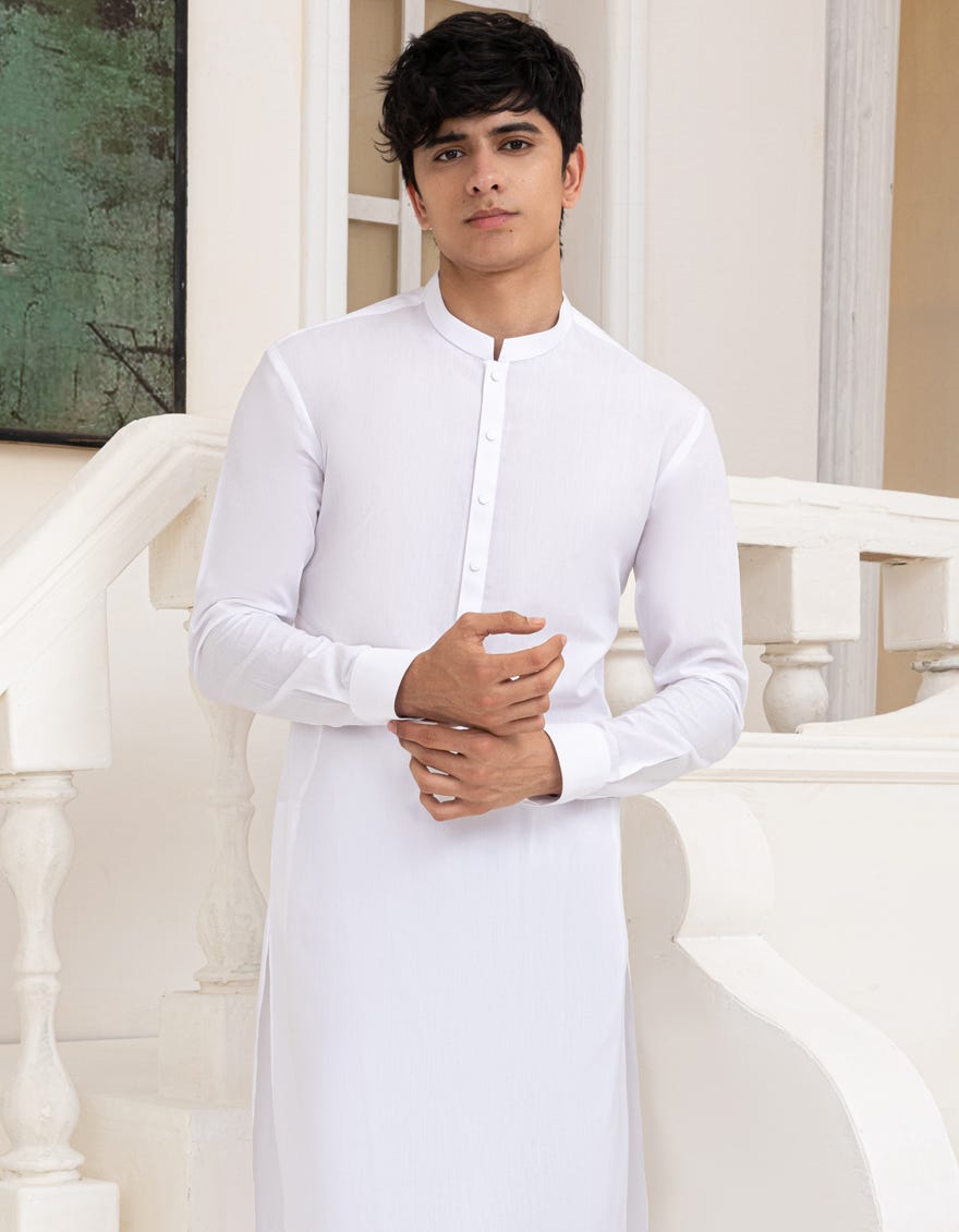 WHITE BLENDED KAMEEZ SHALWAR