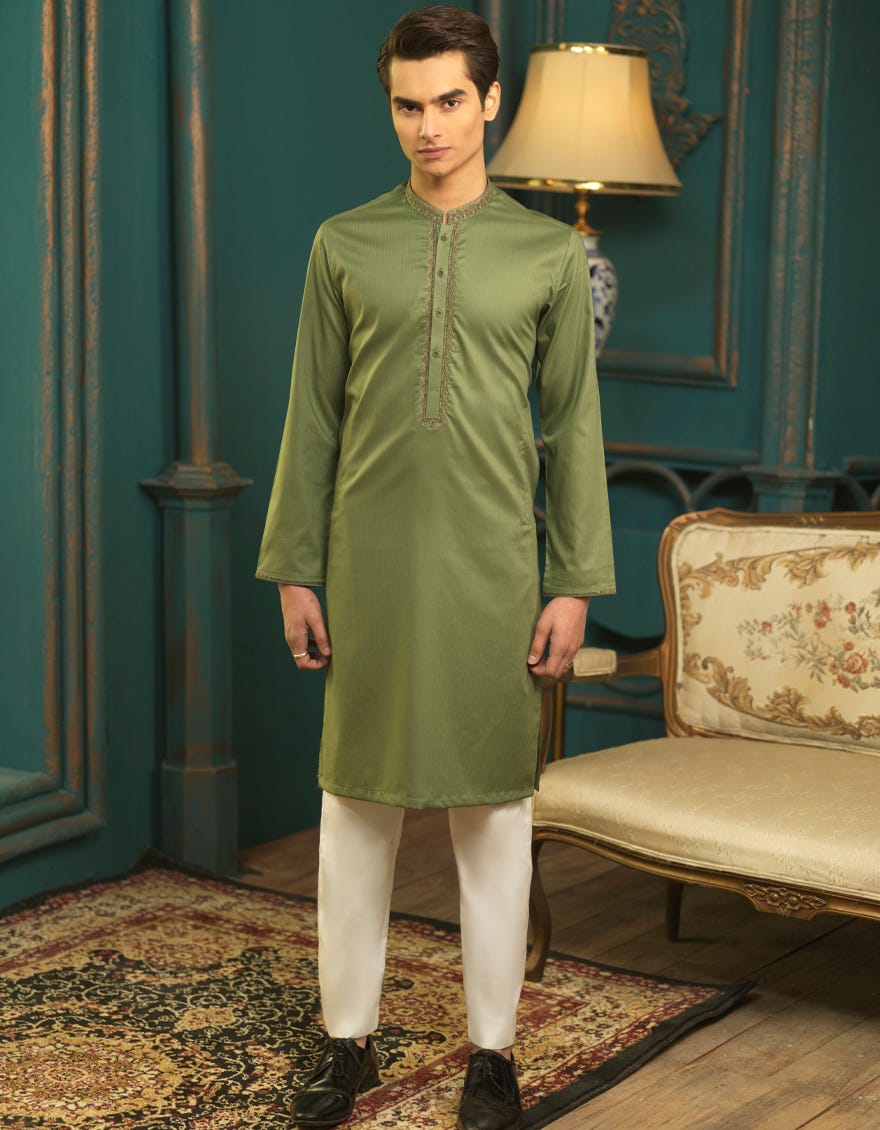 GREEN COTTON KURTA | JTK-S-39296