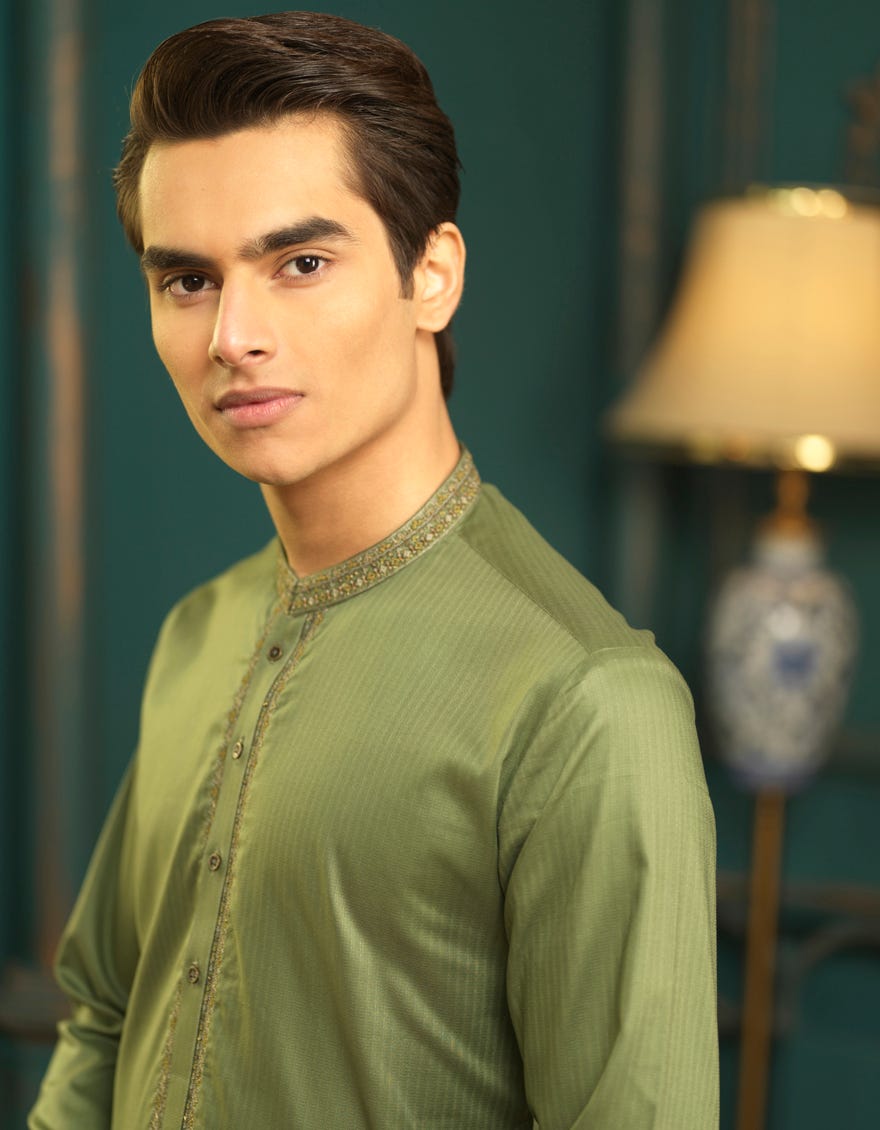 GREEN COTTON KURTA | JTK-S-39296