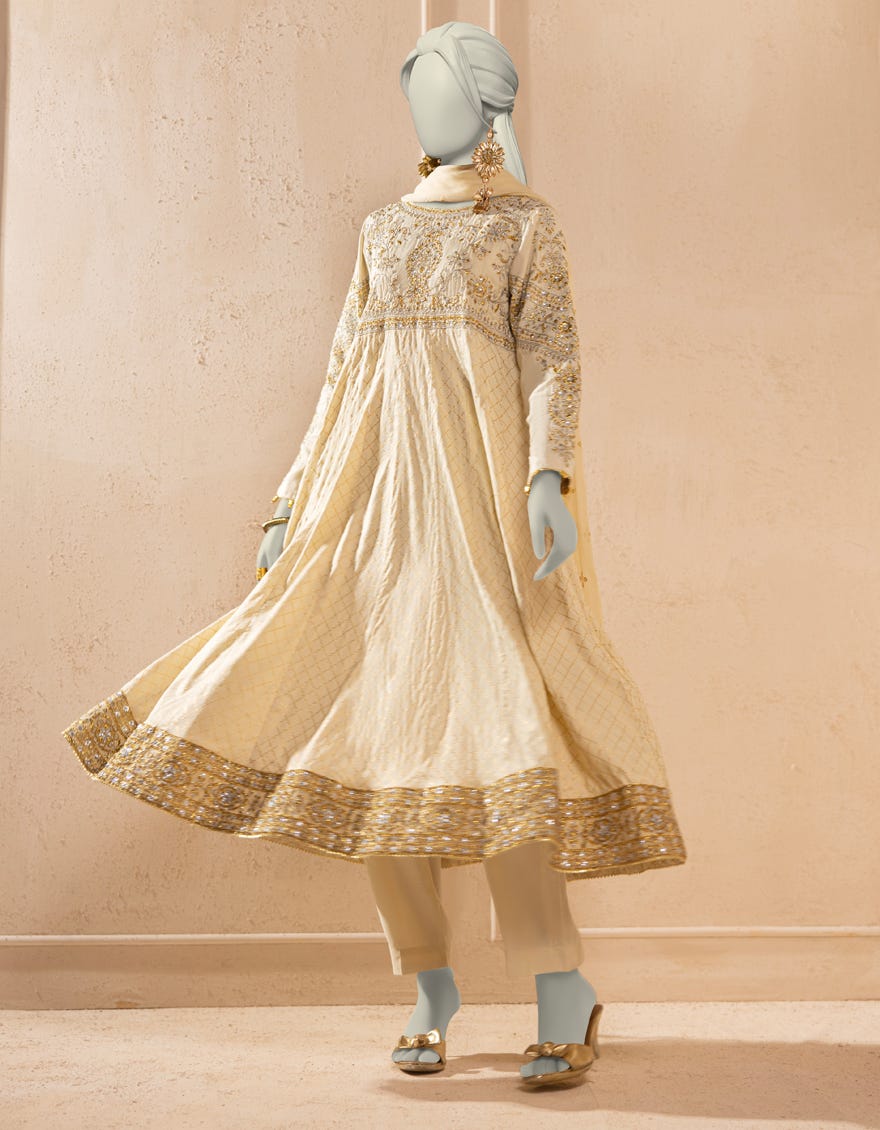 OFF WHITE SILK EMBROIDERED 3PC STITCHED