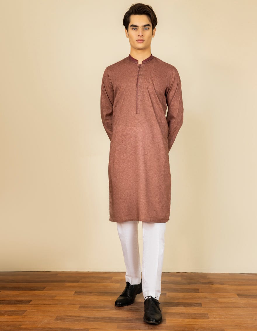 DULL BROWN COTTON KURTA | JTK-S-39315