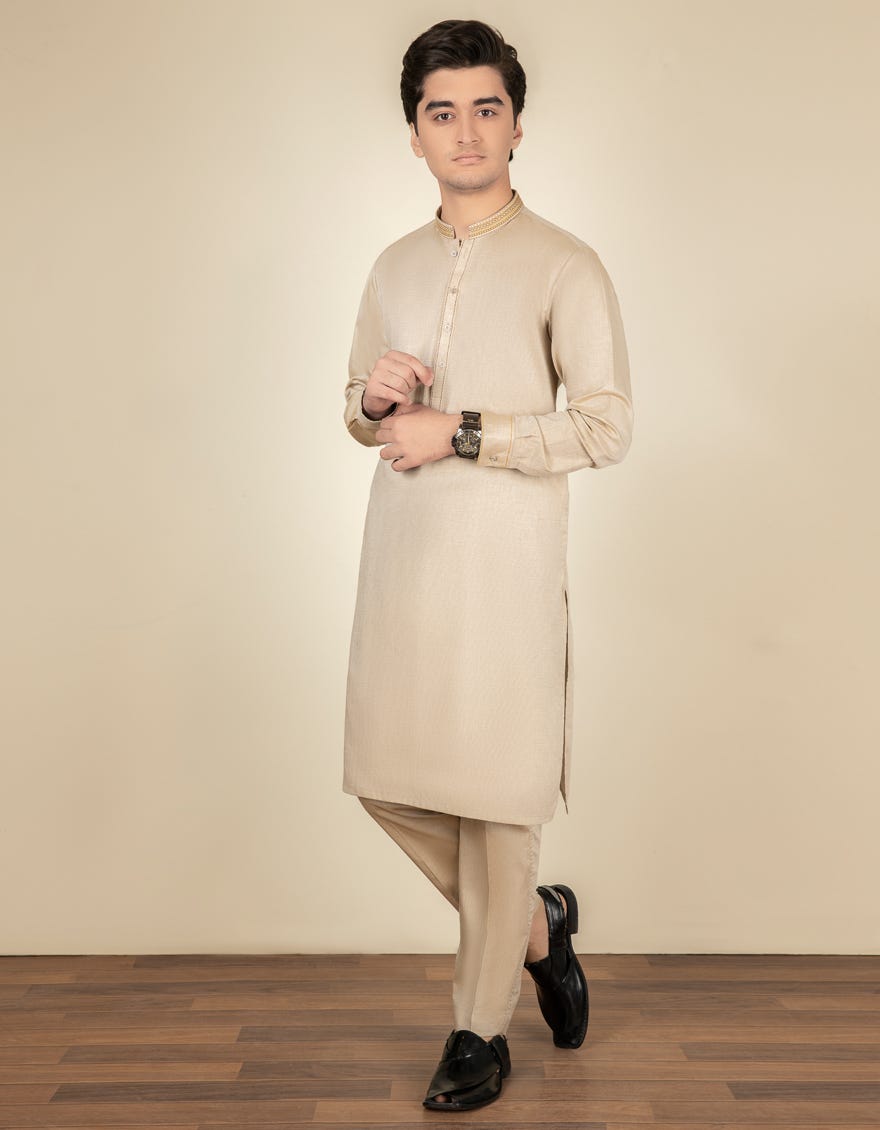 BEIGE COTTON KURTA PAJAMA | JTKP-S-39320