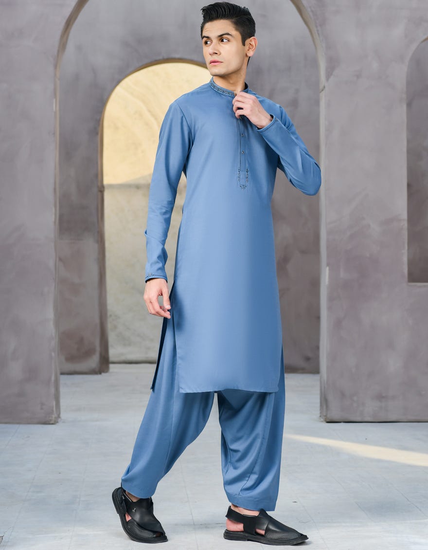 GREYISH BLUE BLENDED KAMEEZ SHALWAR | JTKS-S-39321