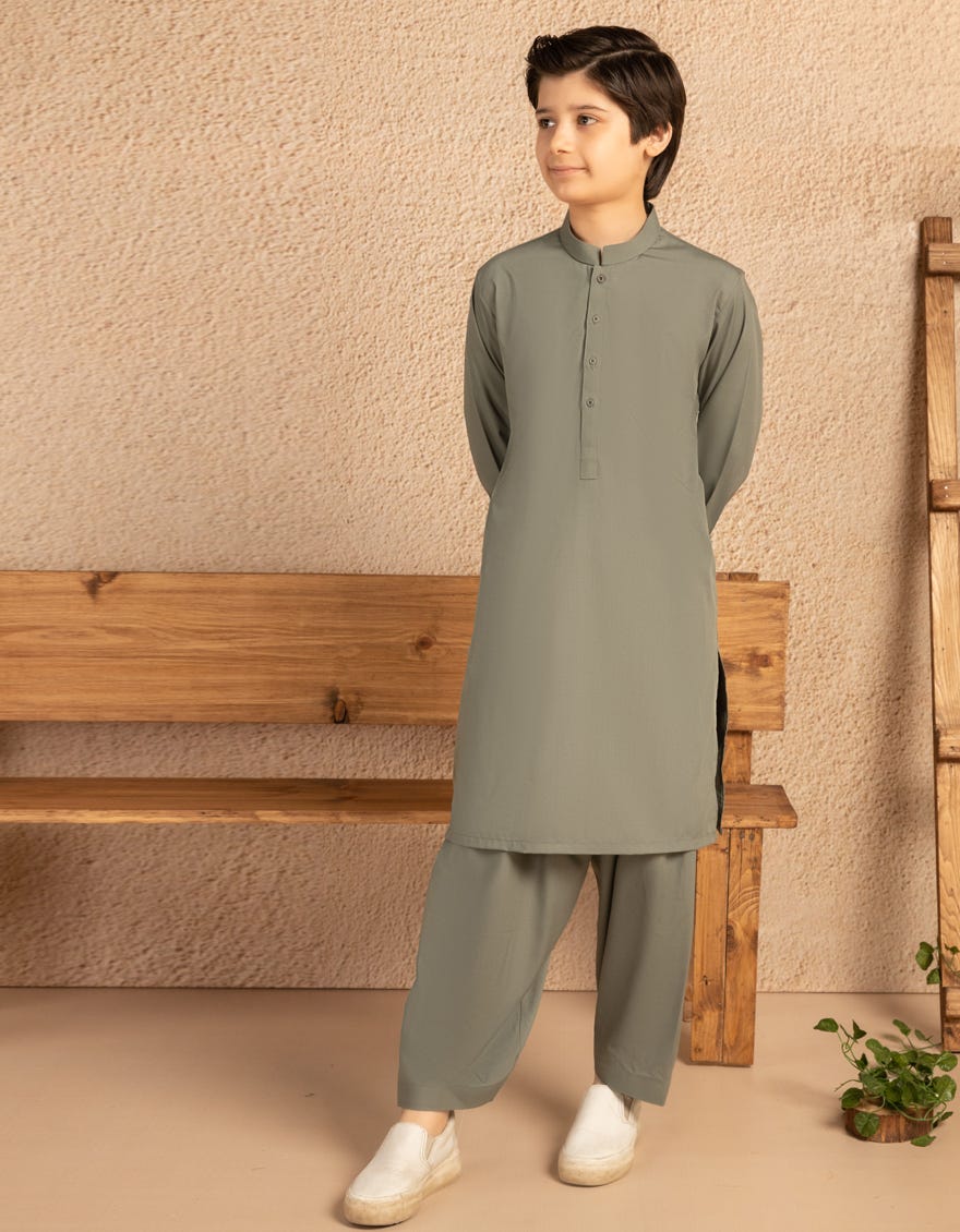 ARMY GREEN BLENDED CASUAL KAMEEZ SHALWAR
