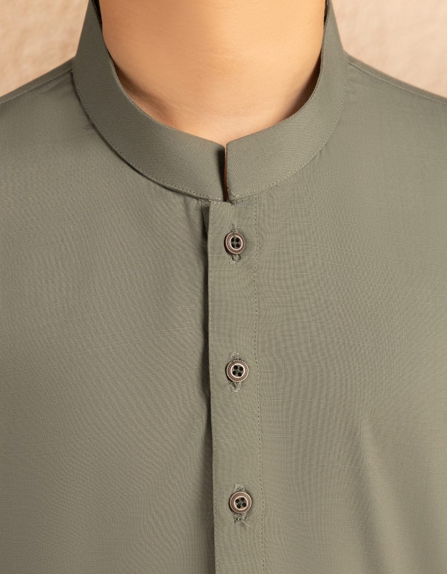 ARMY GREEN BLENDED CASUAL KAMEEZ SHALWAR