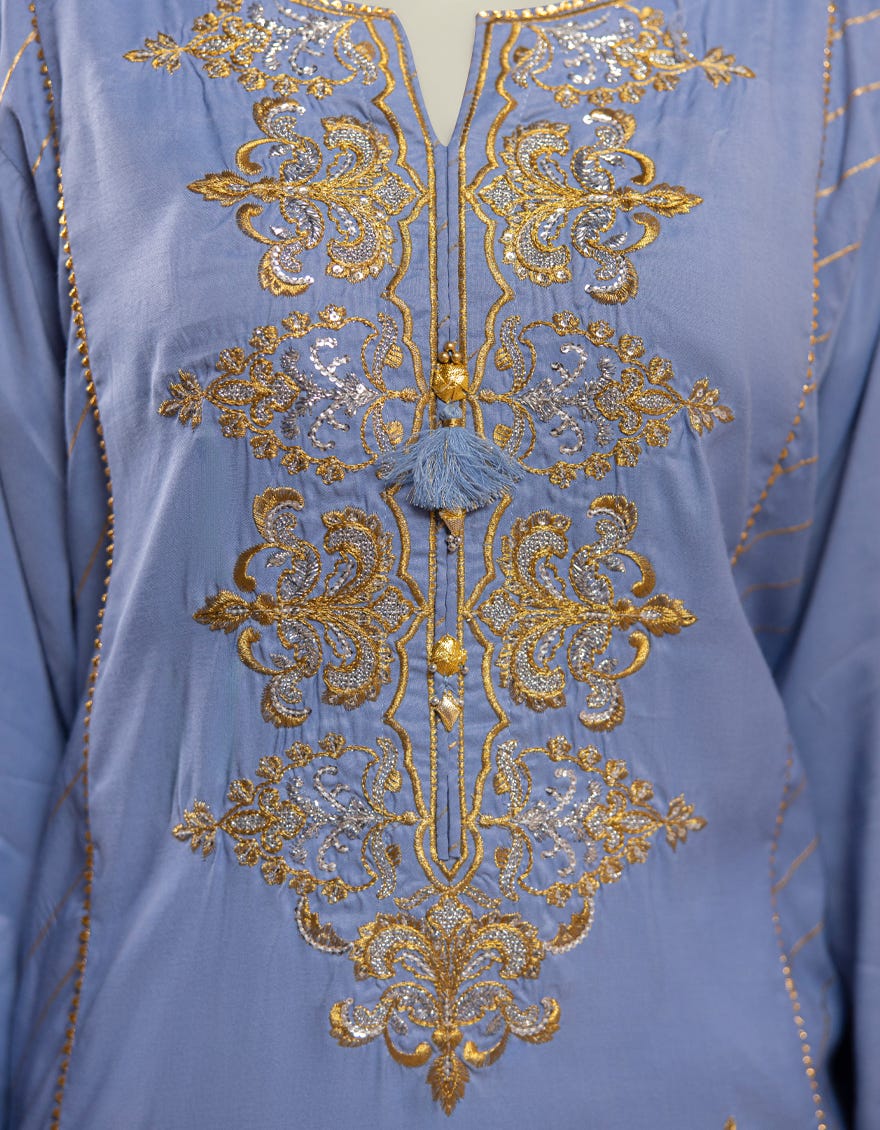 BLUE SILK EMBROIDERED 3PC STITCHED
