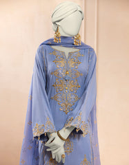 BLUE SILK EMBROIDERED 3PC STITCHED