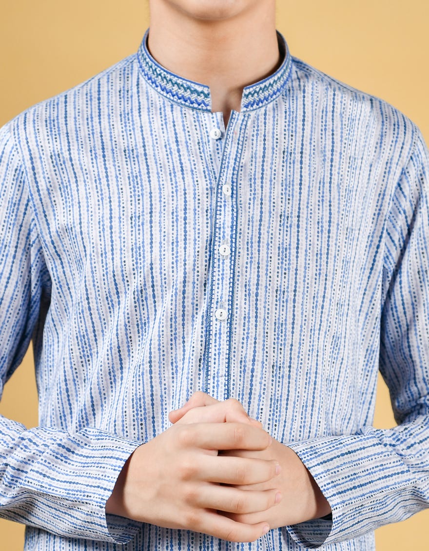 MULTI BLUE COTTON KURTA | JCK-S-39345