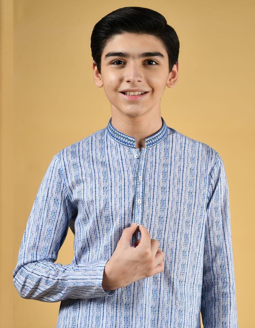 MULTI BLUE COTTON KURTA | JCK-S-39345