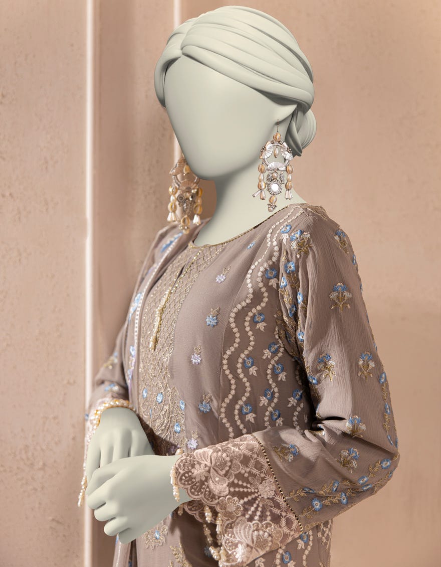GREY CHIFFON EMBROIDERED 3PC STITCHED
