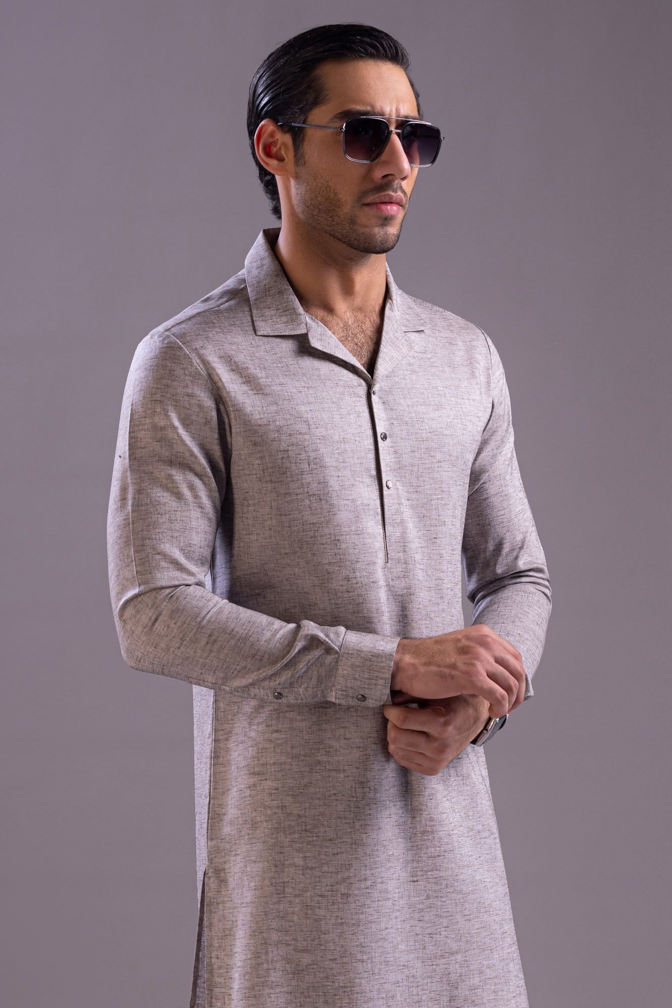 EDINBURGH - ASH GREY BLENDED KAMEEZ SHALWAR