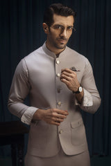 SAINT PAUL - LIME STONE BLENDED KAMEEZ SHALWAR & WAISTCOAT