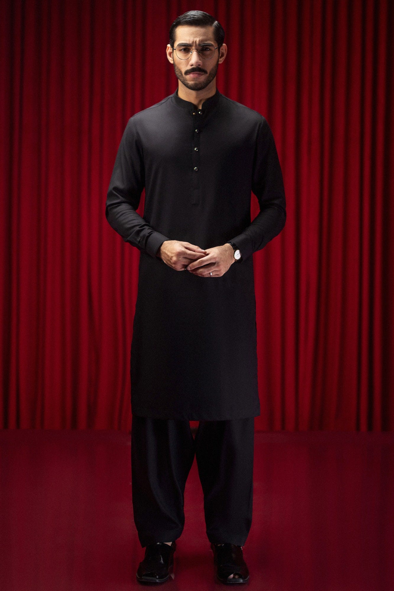 CALVIA - BLACK COTTON KAMEEZ SHALWAR